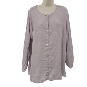 Tahari 100% Linen Top Women 2X Purple Button Tunic Lagenlook Minimalist Coastal